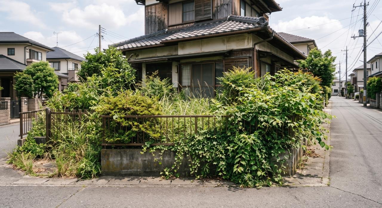 敷地の草木が道路側へはみ出している空き家