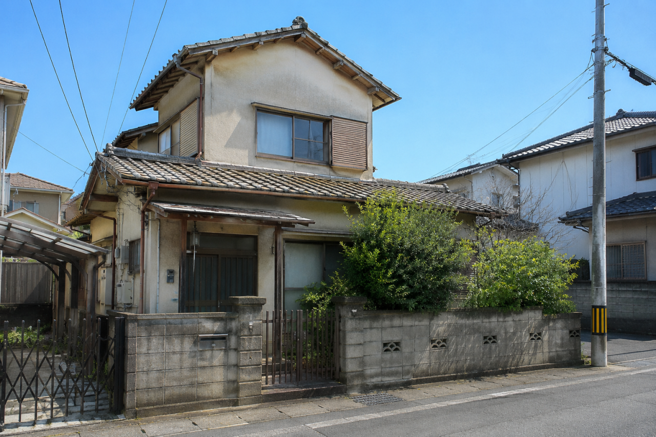 道路から見た築年数の古い戸建住宅